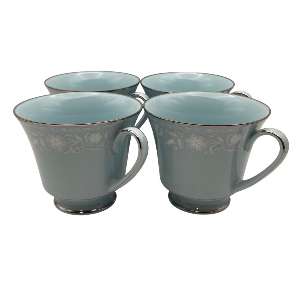 Noritake Tea/ Coffee Cups (4) Baby Blue and White Floral Love Song 8002 W81